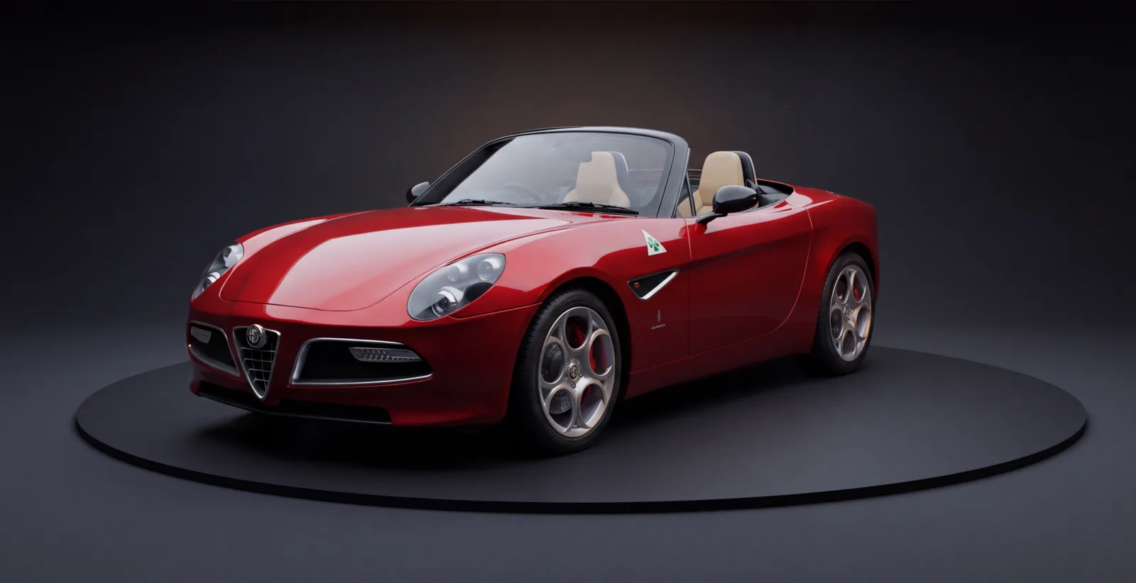 Rode Alfa Romeo Spider in de studio van Baas
