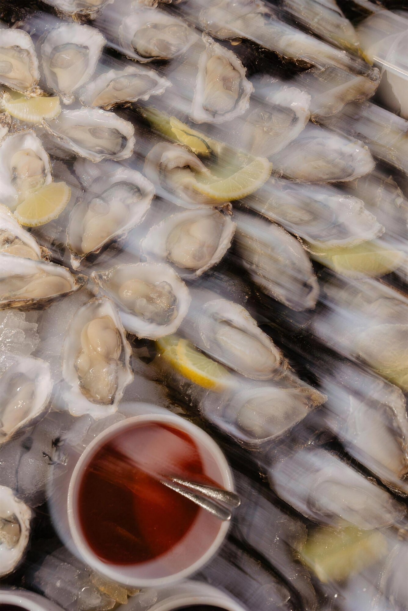 Verse oesters op ijs